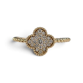 M(Y) 14KY .18CT CLUSTER CLOVER DESIGN ROPED EDGE RING