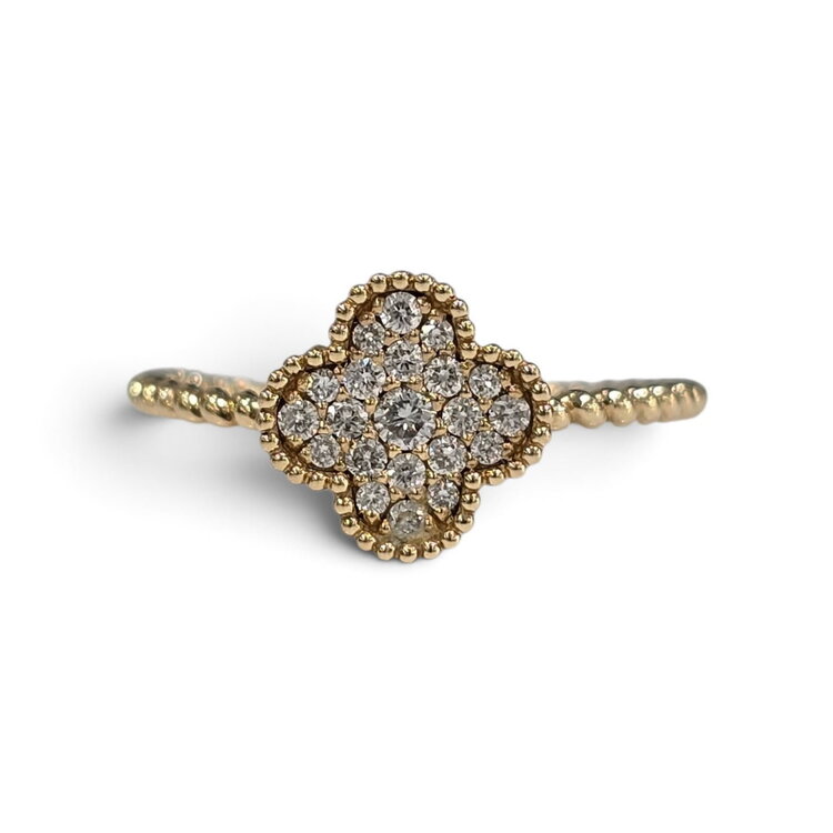 M(Y) 14KY .18CT CLUSTER CLOVER DESIGN ROPED EDGE RING