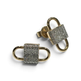 M(Y) 14KY .42CT CLUSTER DIAMOND PADLOCK DESIGN EARRINGS