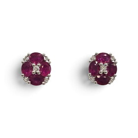 M(Y) 14K .10CT RUBY, EIGHT OVAL CUT  FLOWER DESIGN EARRINGS