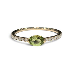 (Z) 14KY 0.45CT PERIDOT 0.17CT ROUND DIAMOND EAST WEST SET FASHION RINGG