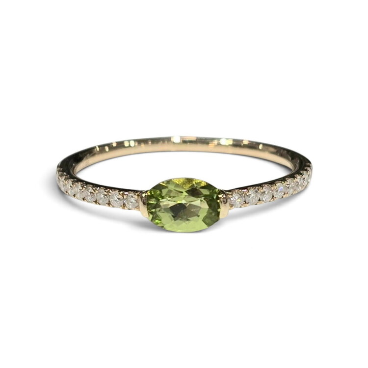 (Z) 14KY 0.45CT PERIDOT 0.17CT ROUND DIAMOND EAST WEST SET FASHION RINGG