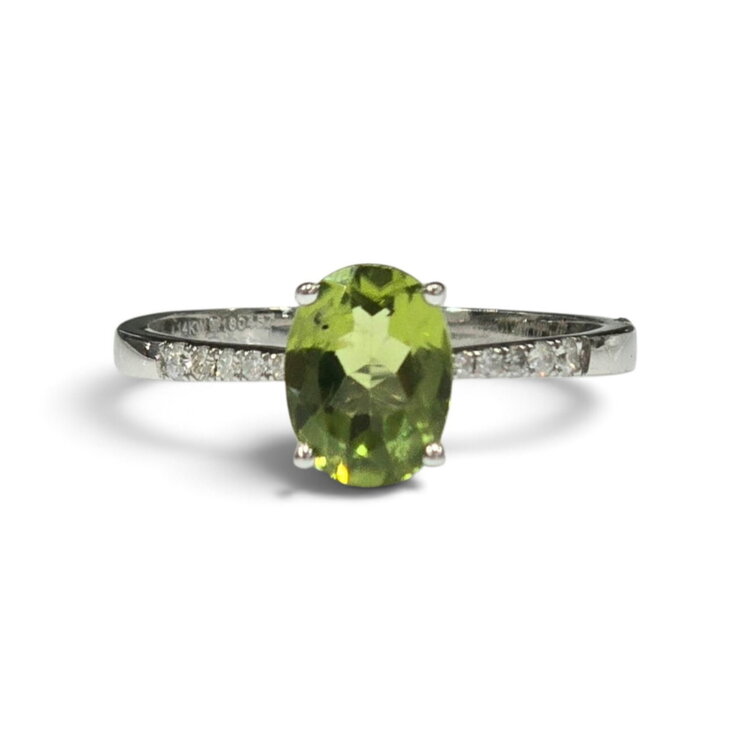 (Z) 14KW 1.29CT OVAL CUT PERIDOT .07CT DIAMOND BIRTHSTONE RING
