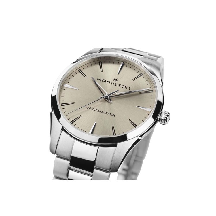 Hamilton HAMILTON JAZZMASTER QUARTZ / Reference H32461121 / Caliber F06-105 / Collection Jazzmaster  /Movement Quartz/Case size 40MM/Thickness 7.8MM /Dial Color Beige/Case Material Stainless Steel/Crystal Sapphire