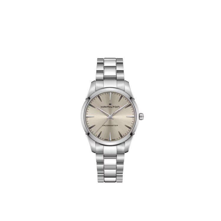 Hamilton HAMILTON JAZZMASTER QUARTZ / Reference H32461121 / Caliber F06-105 / Collection Jazzmaster  /Movement Quartz/Case size 40MM/Thickness 7.8MM /Dial Color Beige/Case Material Stainless Steel/Crystal Sapphire