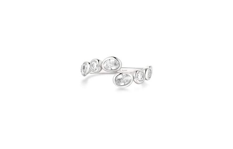 ANIA HAIE 925 Sterling Silver Spiral Bezel Adjustable Ring Round Cubic Zirconia Stones