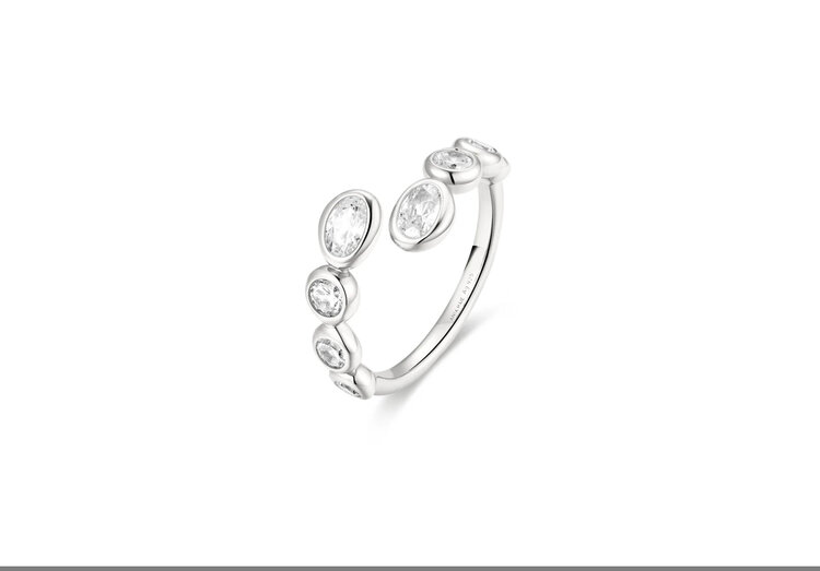 ANIA HAIE 925 Sterling Silver Spiral Bezel Adjustable Ring Round Cubic Zirconia Stones