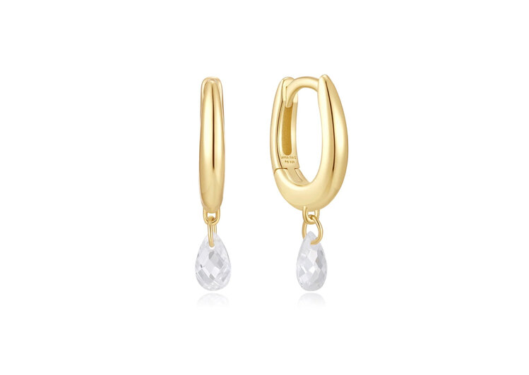 ANIA HAIE Gold Plated 925 Sterling Silver Teardrop Dangle Huggie Hoop Earrings