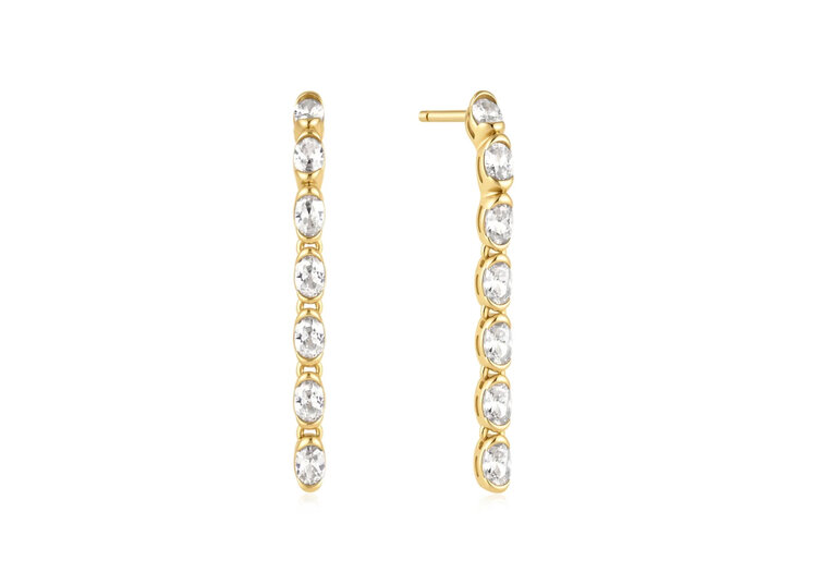 ANIA HAIE Gold Plated 925 Sterling Silver Half Bezel Oval Linear Dangle Stud Earrings