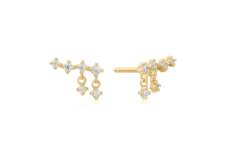 ANIA HAIE Gold Plated 925 Sterling Silver Cascade Stud Earrings Round Cubic Zirconia Stones