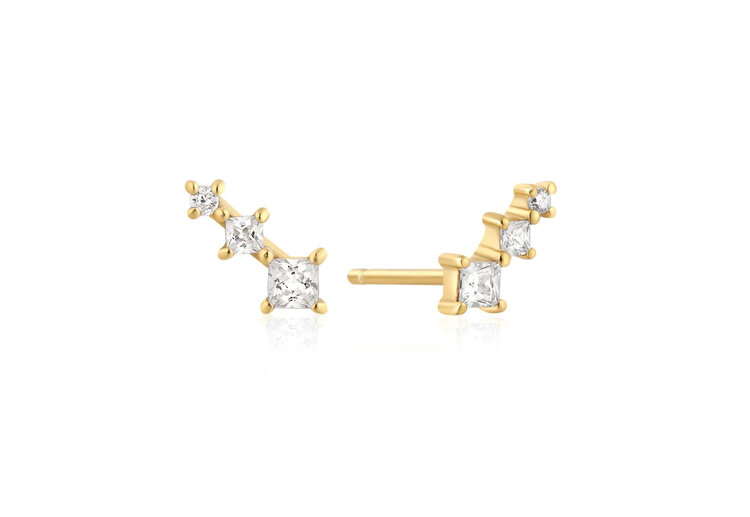 ANIA HAIE Gold Plated 925 Silver Graduated Trio Stud Earrings  Cubic Zirconia Stones