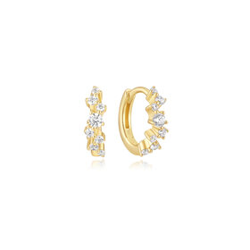 ANIA HAIE Gold Plated 925 Sterling Silver Zig-Zag Pavé Huggie Hoop Earrings Cubic Zirconia Stones