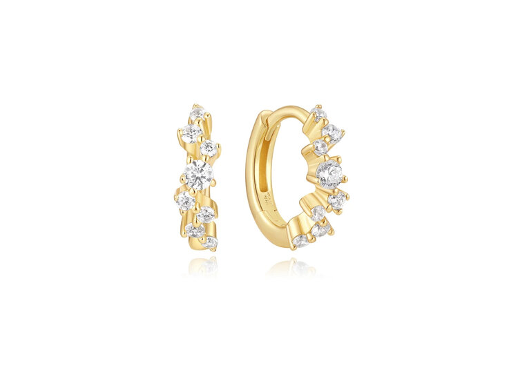 ANIA HAIE Gold Plated 925 Sterling Silver Zig-Zag Pavé Huggie Hoop Earrings Cubic Zirconia Stones