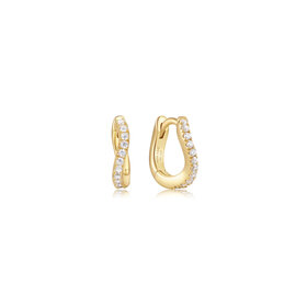 ANIA HAIE Gold Plated 925 Sterling Silver Slim Pavé Wave Huggie Hoop Earrings Cubic Zirconia Stones