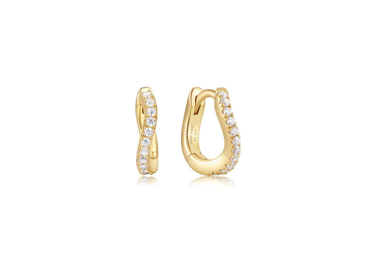 ANIA HAIE Gold Plated 925 Sterling Silver Slim Pavé Wave Huggie Hoop Earrings Cubic Zirconia Stones