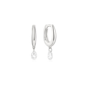ANIA HAIE 925 Silver Teardrop Dangle Huggie Hoop Earrings Cubic Zirconia Stones