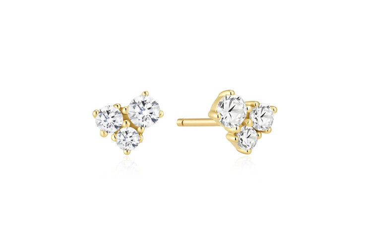 ANIA HAIE Gold Plated 925 Sterling Silver Graduated Trinity Stud Earrings Cubic Zirconia Stones