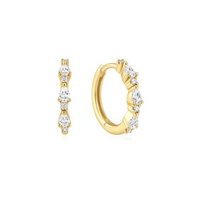 ANIA HAIE Gold Plated 925 Teardrop Trio Huggie Hoop Earrings Cubic Zirconia Stones