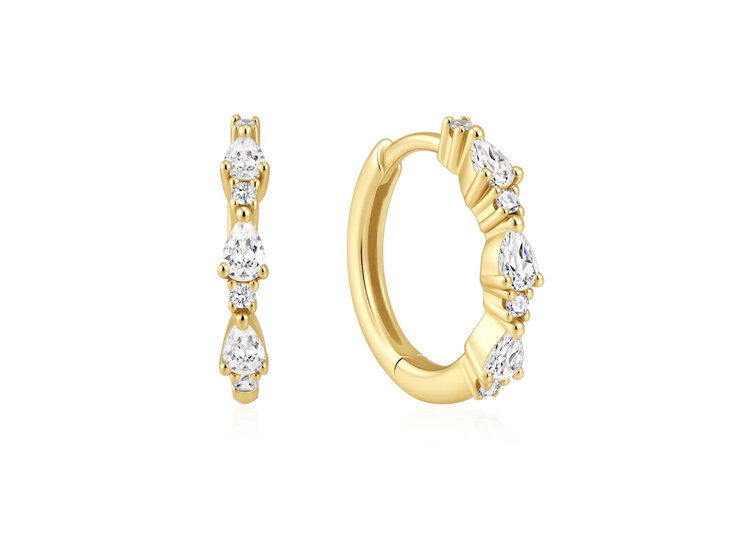 ANIA HAIE Gold Plated 925 Teardrop Trio Huggie Hoop Earrings Cubic Zirconia Stones