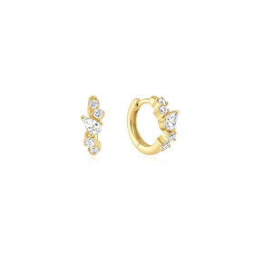 ANIA HAIE Gold Plated 925 Teardrop & Round Zig-Zag Huggie Hoop Earrings Cubic Zirconia Stones