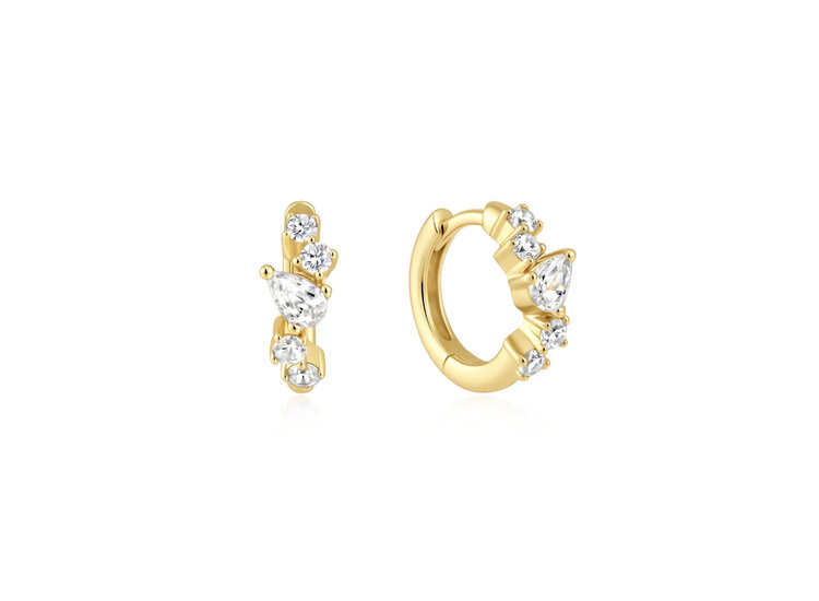 ANIA HAIE Gold Plated 925 Teardrop & Round Zig-Zag Huggie Hoop Earrings Cubic Zirconia Stones