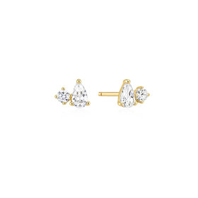 ANIA HAIE Gold Plated 925 Silver Toi & Moi Stud Earrings Cubic Zirconia Stones