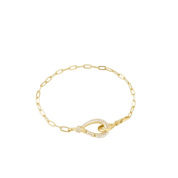 ANIA HAIE Gold Interlocked Pave and Polished Knot Bracelet • Material: 925 Sterling Silver with 14kt Gold Plating with Cubic Zirconia • Bracelet Length: 17.8m • Weight: 4.3g
