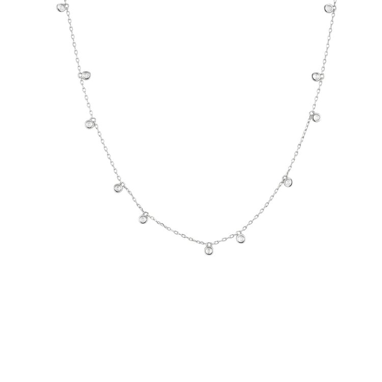 ANIA HAIE Silver Bezel-Set Droplet Station Necklace • Material: 925 Sterling Silver with Rhodium Plating with Cubic Zirconia • Necklace Length: 40.5cm • Extender Length: 5cm