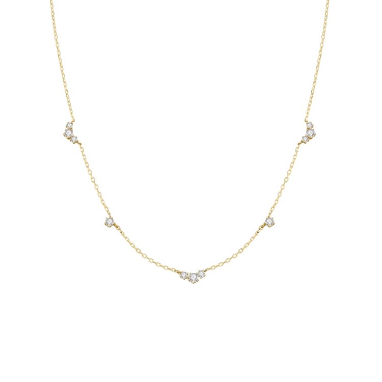 ANIA HAIE Gold Cluster and Single Station Necklace • Material: 925 Sterling Silver with Gold Plating with Cubic Zirconia • Necklace length: 45.5cm• Weight: 4.5g