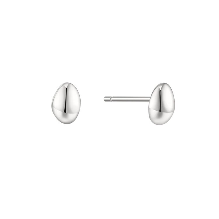 ANIA HAIE Silver Organic Dome Pebble Stud Earrings  Material: 925 Sterling Silver with Rhodium Plating with Cubic Zirconia  Earring Size: 6.6mm (length) and 4.8mm (width)