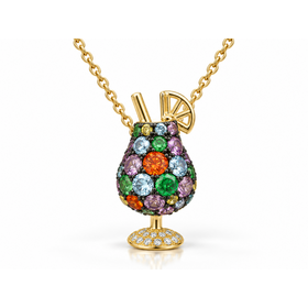 DIAMOND TRADERS INTERNATIONAL (Z)14KY 1.0CT SAP .06CT DIA  MULTI COLOR SAPPHIRE AND DIAMOND COCKTAIL FASHION PENDANT