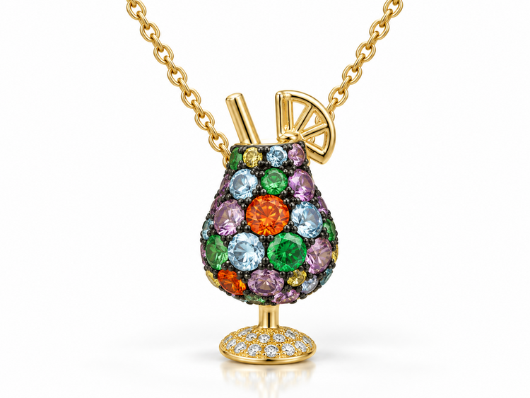 DIAMOND TRADERS INTERNATIONAL (Z)  14KY .06CT DIAMOND 1.00CTW MULTI COLOR SAPPHIRE COCKTAIL PENDANT