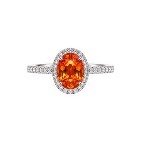 PRIMA NEW YORK (Y) 14K .46CT FIRE OPAL, OVAL CUT .21CT DIAMOND HALO STYLE ENGAGEMENT RING
