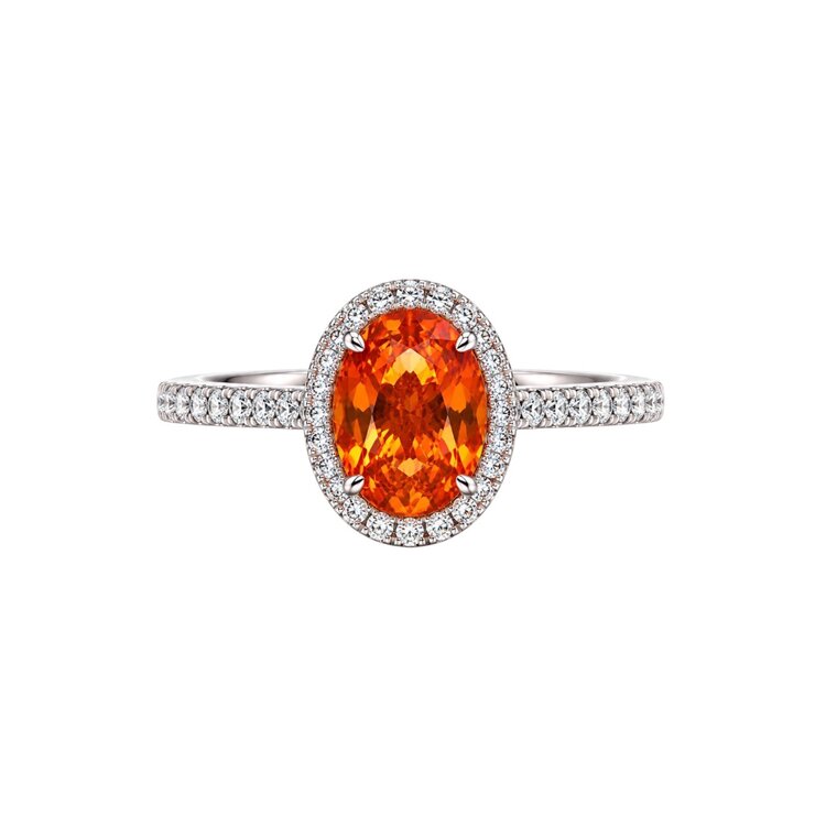 PRIMA NEW YORK (Y) 14K .46CT FIRE OPAL, OVAL CUT .21CT DIAMOND HALO STYLE ENGAGEMENT RING