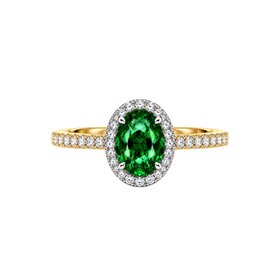 PRIMA NEW YORK (Y) 14KY .39CT CHROME DIOPSIDE, OVAL CUT .19CT GENUINE DIAMOND RING