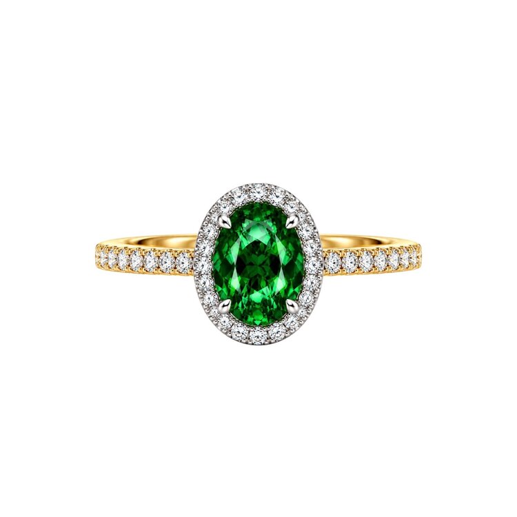 PRIMA NEW YORK (Y) 14KY .39CT CHROME DIOPSIDE, OVAL CUT .19CT GENUINE DIAMOND RING