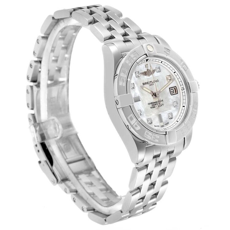-55% Breitling Galactic Cockpit Mother of Pearl Diamond Ladies Watch A71356, 31.8mm, Quartz, 2017, Preowned , Breitling Box, No papers, Appraisal