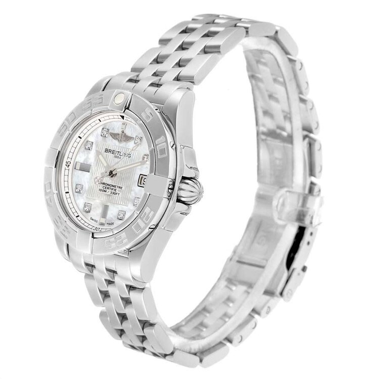 -55% Breitling Galactic Cockpit Mother of Pearl Diamond Ladies Watch A71356, 31.8mm, Quartz, 2017, Preowned , Breitling Box, No papers, Appraisal