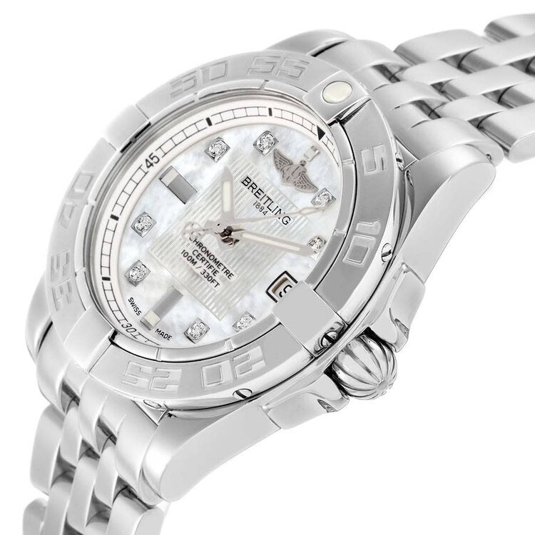 -55% Breitling Galactic Cockpit Mother of Pearl Diamond Ladies Watch A71356, 31.8mm, Quartz, 2017, Preowned , Breitling Box, No papers, Appraisal