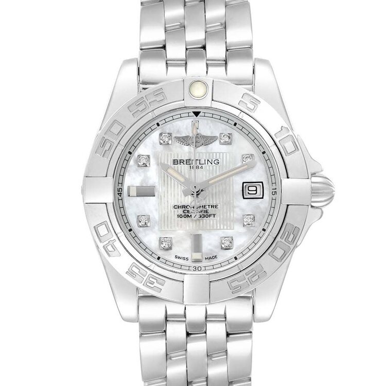 -55% Breitling Galactic Cockpit Mother of Pearl Diamond Ladies Watch A71356, 31.8mm, Quartz, 2017, Preowned , Breitling Box, No papers, Appraisal