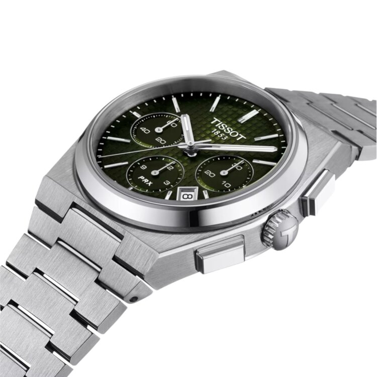 TISSOT (M) TISSOT PRX 42MM T137.427.11.091.00 Diameter:  42 mm 316L stainless steel case Scratch-resistant sapphire crystal Dial: Green, Swiss automatic movement, 68 Hour Power Reserve