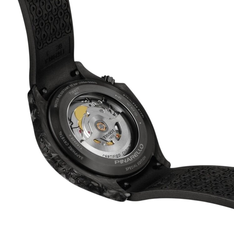 TISSOT (M) TISSOT PINARELLO 43MM T162.408.97.061.00 Diameter:  43.14mm 316L stainless steel case Scratch-resistant sapphire crystal, Certified Chronometer, Additional Leather Band, Up to 80 Hour Power Reserve