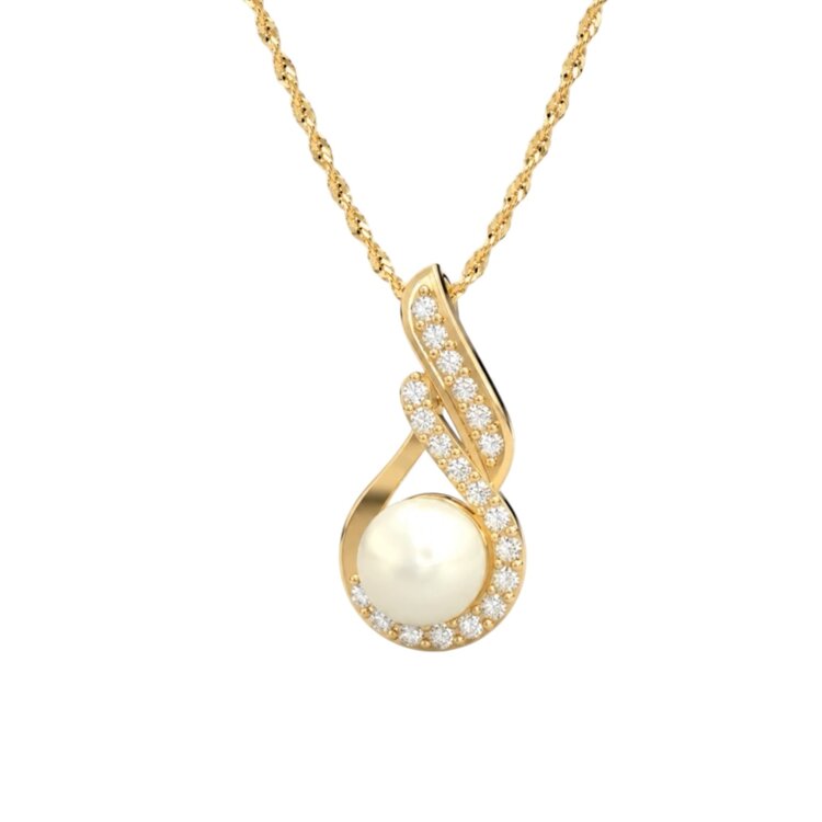 (Y) 14KY .18CT DIAMOND PEARL PENDENT