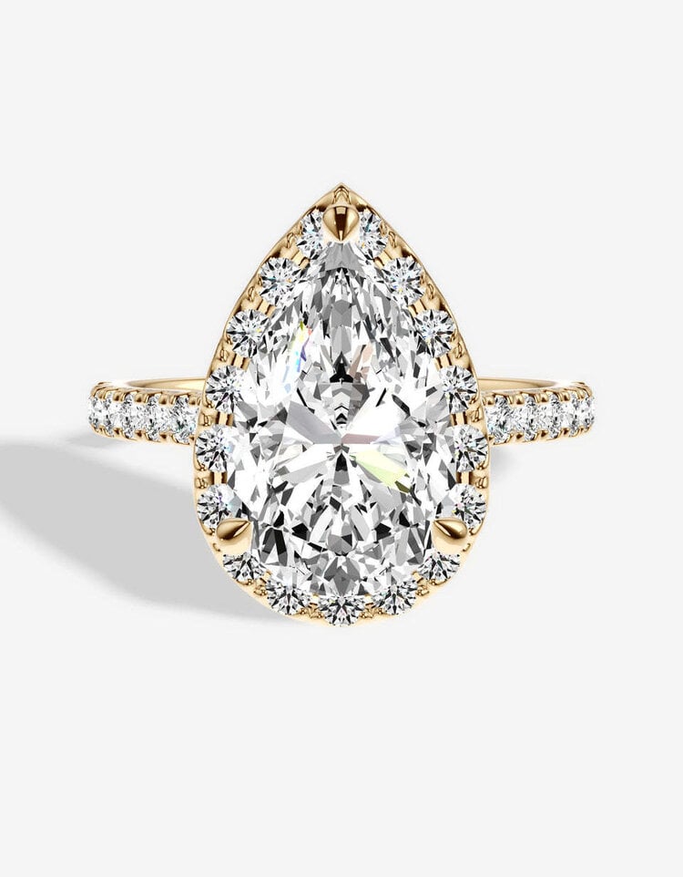 DIAMOND TRADERS INTERNATIONAL (Z) 14K 4CT LAB .65MTG , 14K YELLOW GOLD LAB GROWN DIAMOND BRIDAL RING, HALO DESIGN, PEAR SHAPE CENTER, ROUND DIAMONDS ON THE SETTING WEIGHTING APPROX .62CTS, IGI CERTIFIED # LG-KR37286D400-GY6
