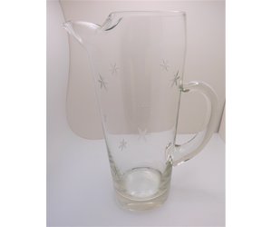 Vintage Etched Glass Cocktail Pitcher / Etched Glass Carafe with Stirr –  feastvintage