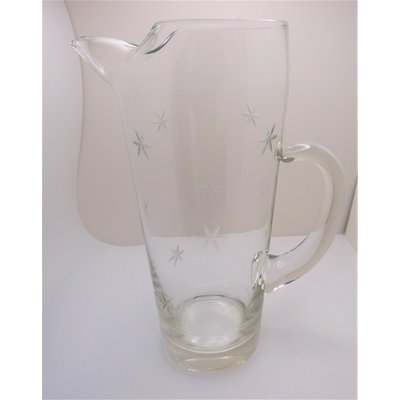 Vintage Glass and Etched Brass Pitcher Carafe, Mid Century Modern 