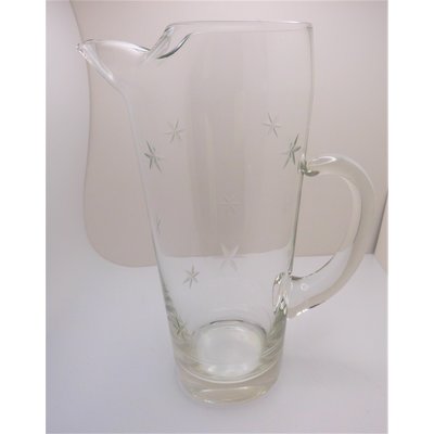 Vintage Etched Glass Cocktail Pitcher / Etched Glass Carafe with Stirrer