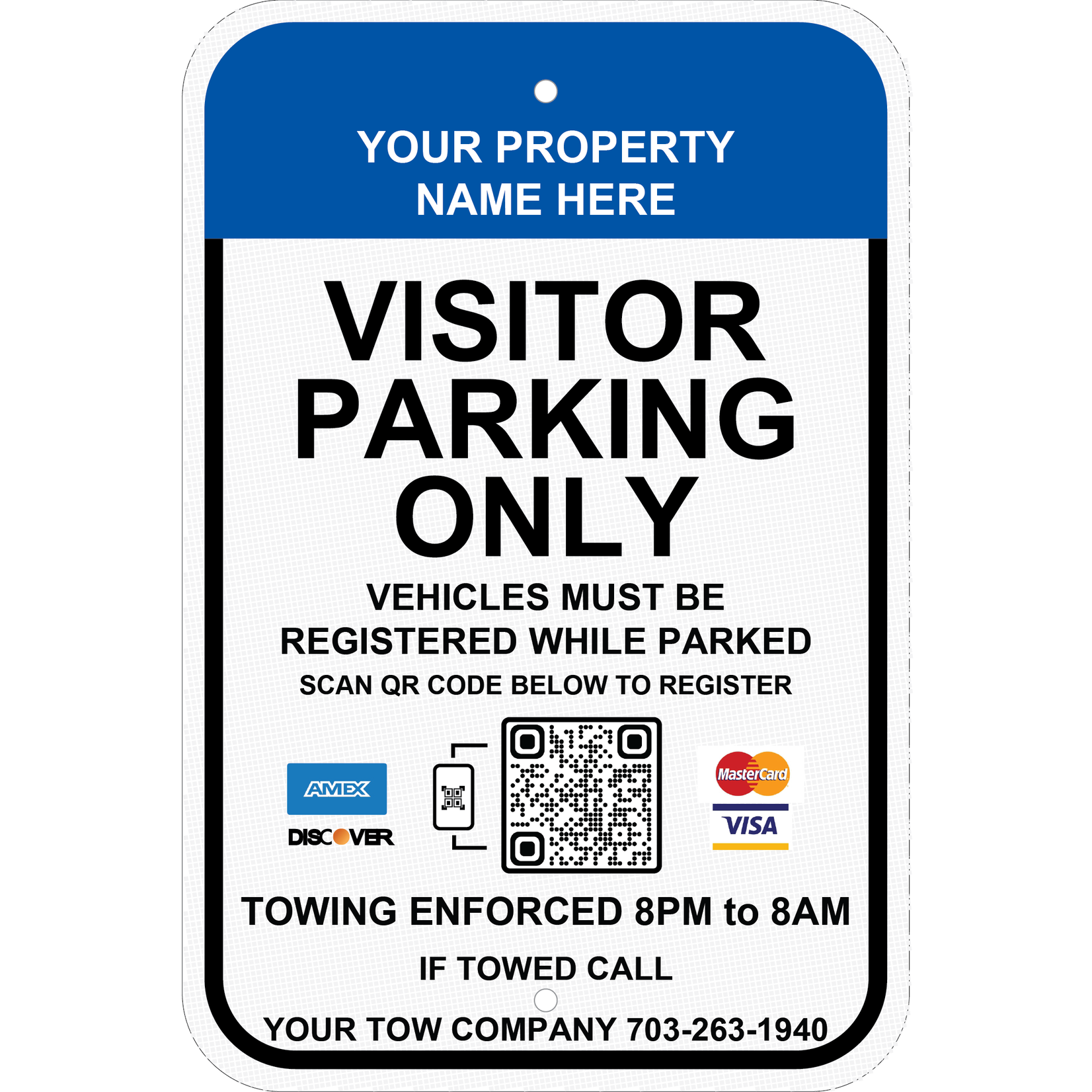 Custom COLOR Park By Plate - Towing Hours