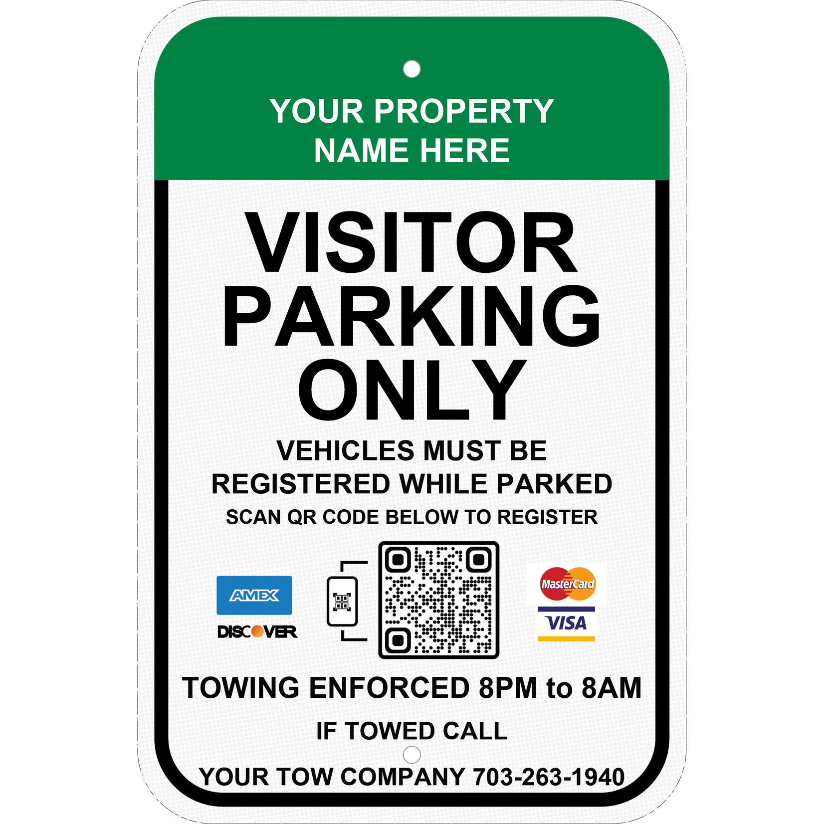 Custom COLOR Park By Plate - Towing Hours