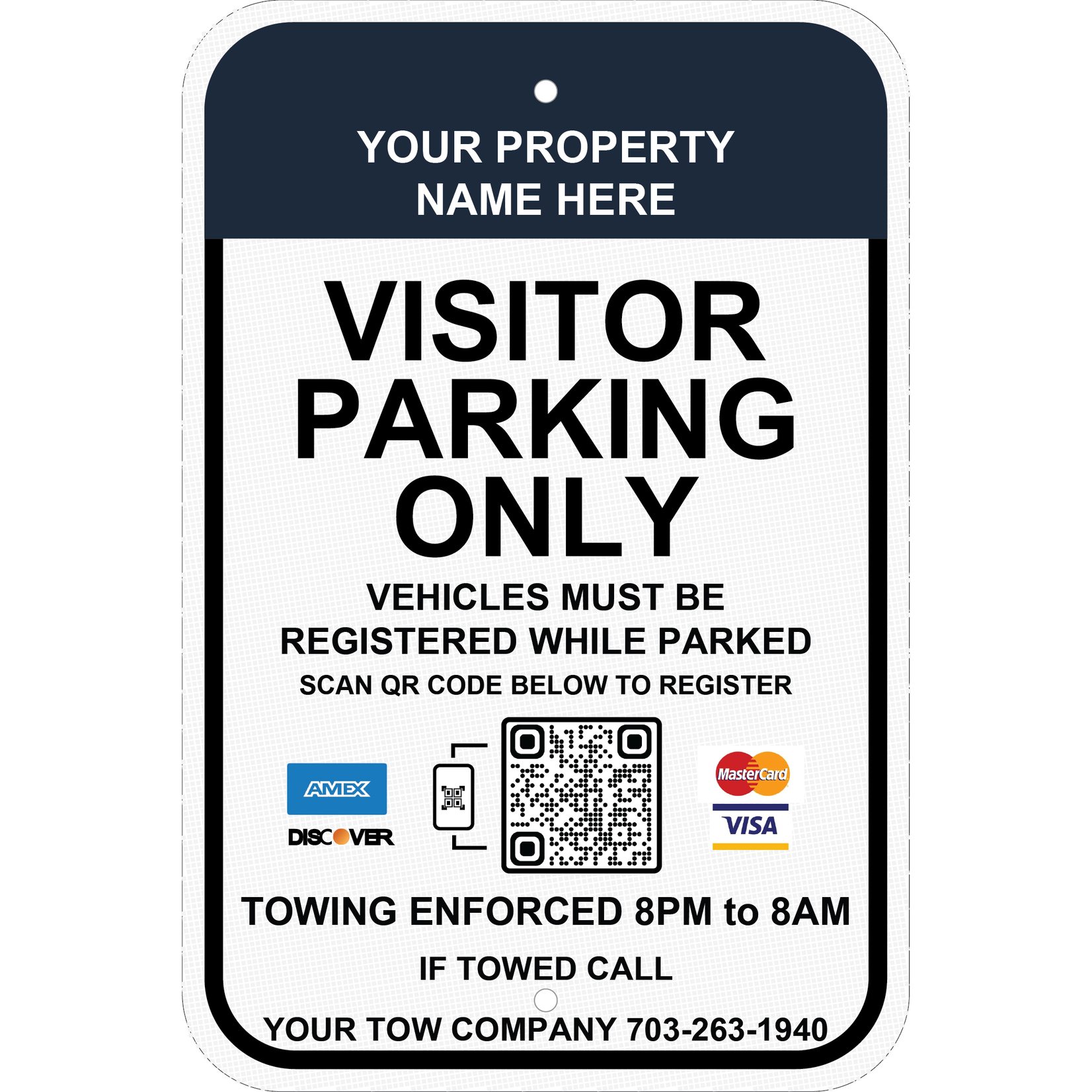 Custom COLOR Park By Plate - Towing Hours